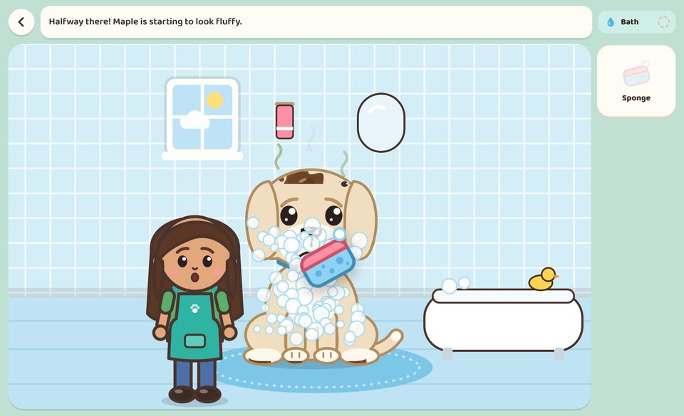 Giving a puppy a bubble bath
